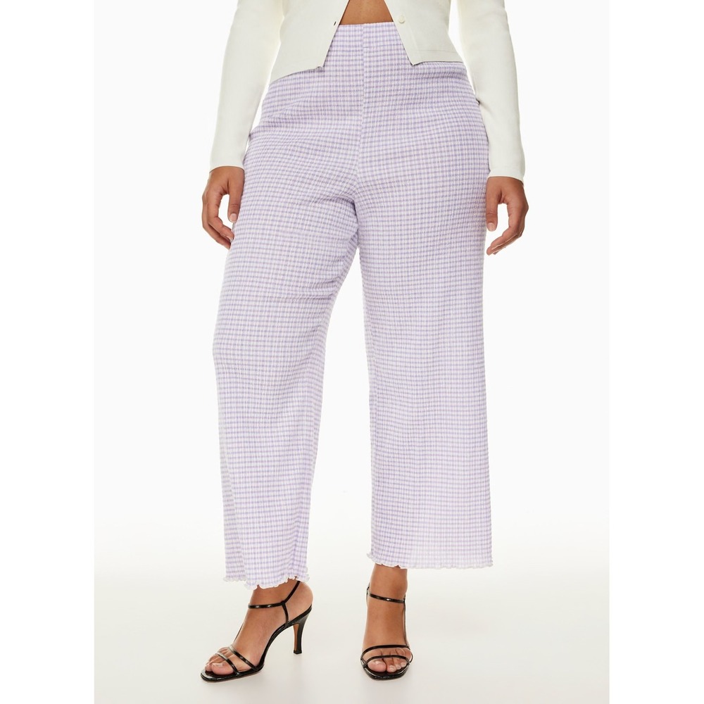 Wilfred Aritzia Verona Pant Gingham Seersucker Wide Leg Lavender White 100168 S